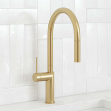 Clovelly Brushed Gold Gooseneck Pull-Out Kitchen Sink Mixer