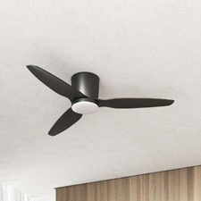 Matte Black Flush AC Ceiling Fan with Tri-Colour LED